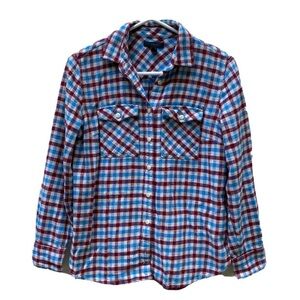J crew Plaid Button Front Shirt Women’s 2 Petite 100% Cotton Warm